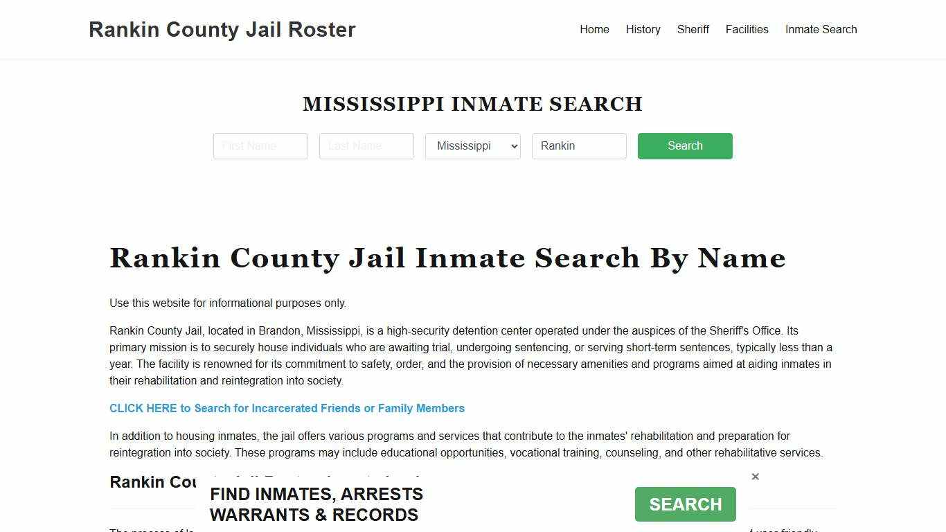 Rankin County, MS Jail Inmate Search by Name, Detainee Roster